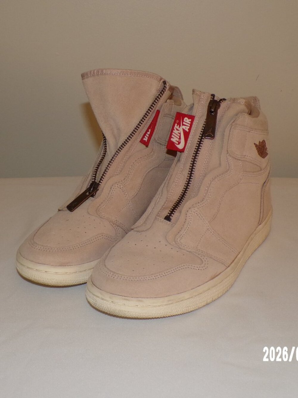 Nike Air Jordan 1 High Top Zippered Retro Deconstructed Pink Suede Sneakers